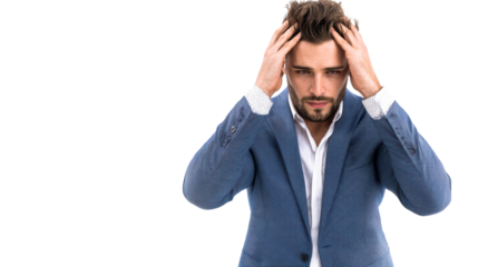 Man with hands on head in distress