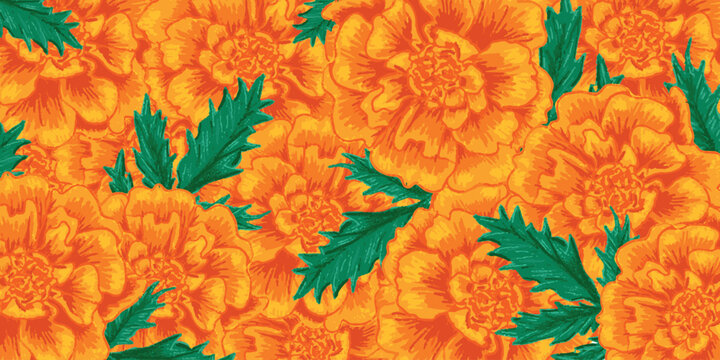 Banner con patr&oacute;n de flor cempas&uacute;chil d&iacute;a de muertos M&eacute;xico