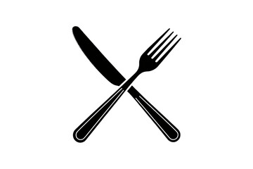 Dining essentials icon with fork and knife crossed black and white minimalist style vector graphic
