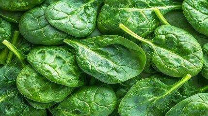 Professional food photography with 50mm lens, spinach leaves layered in diamond arrangement, crisp focus on lower point, evenly lit white background