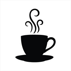 Elegant Coffee Cup Silhouette with Rising Steam Illustration for Cafe and Restaurant Design