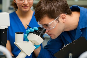 Scientists Conducting Medical Research in Laboratory with Microscope for Innovation and Advancements