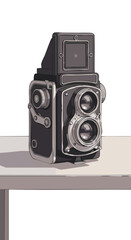 Vintage Twin Lens Reflex Camera on Table