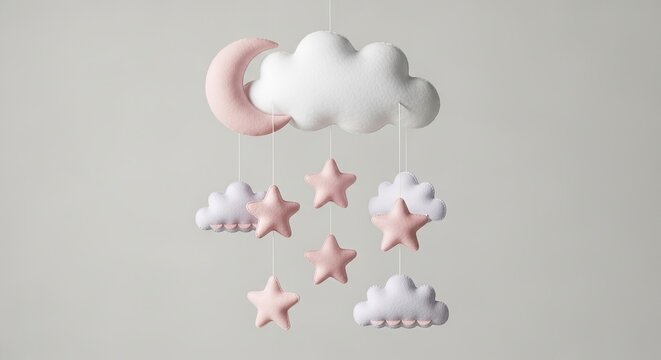 Soft felt baby mobile with moon stars and clouds - Powered by Adobe