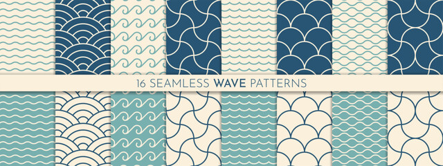 Seamless wave pattern set. Abstract backgrounds with wavy lines.