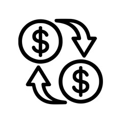 Obraz premium Currency Exchange Icon – Money Transfer Symbol with Circular Arrows and Dollar Signs
