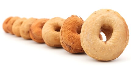 High-resolution macro capture with 50mm macro lens, cashew nuts forming elegant spiral shape on white background, sharp detail on front section with smooth depth blur, lit by diffused daylight
