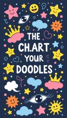 カラフルな落書きの星雲と雲のパターン アートワークのデザインと背景