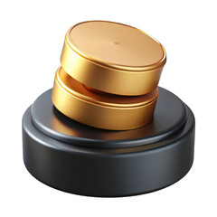 3D stacked gold coins on a dark base money finance isolated on a transparent background