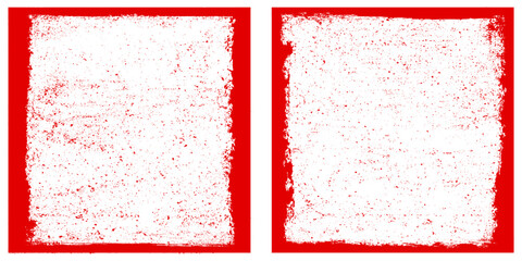 Grunge red border vector background set. Abstract overlay. brush painting red frame border