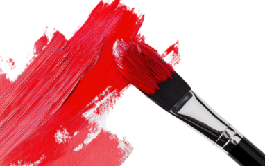 Brush with red paint strokes on transparent background, png
