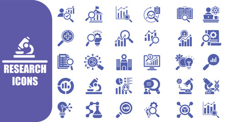 Research icons for science business analysis vector graphic set