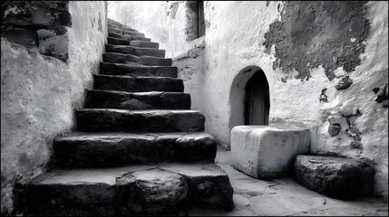 Explore old town stairs black and white architecture photography travel photo