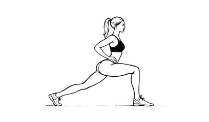 Fitness woman performing lunge exercise outline, ideal for workout guides, posters, and training materials