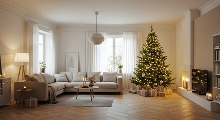 Minimalist Christmas Living Room with Tree