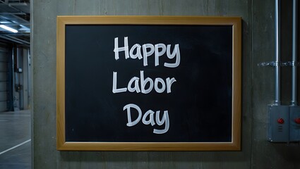 Fototapeta premium Happy labor day message written on a chalkboard