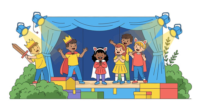 Captivating Children's Play Performance on Stage with Charming Costumes and Scenery