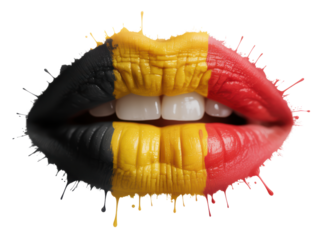 Lips painted with Belgian flag colors
