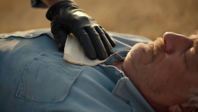Medical professional performs cpr on a patient with a defibrillator pad