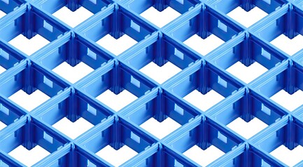 Seamless pattern of repeating light-blue, square, box-like structures forming a grid on a white background; isometric perspective