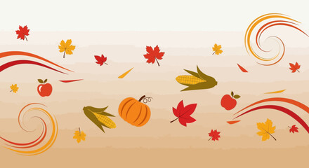 Autumnal Abundance With Falling Leaves And Harvested Bounty In The Wind