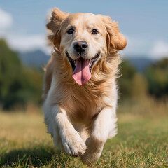 Happy Dog Running on Grass

