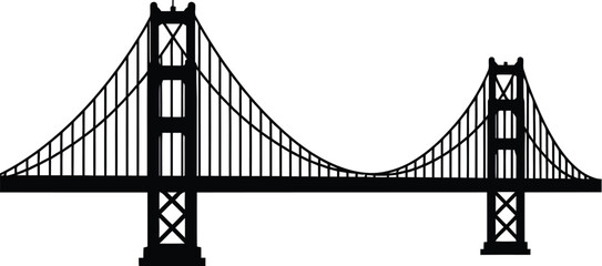 Obraz premium Black silhouette of Golden Gate Bridge on white background
