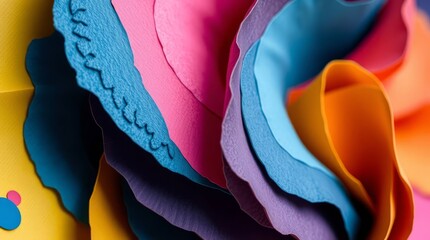 Artistic Layered Petals: An exquisite close-up of layered paper petals showcases a vibrant array of colors, forming an abstract floral arrangement and evoking a sense of beauty and creativity.