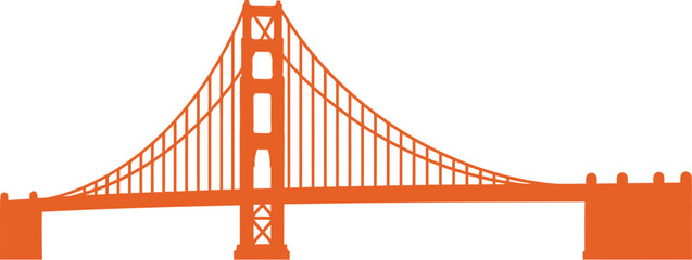 Simple orange illustration of a suspension bridge on white background