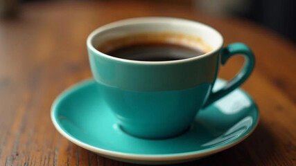 Fototapeta premium Blue cup of hot black coffee. 