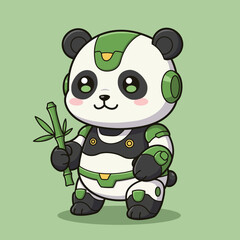 Cute Mecha Panda with Bamboo A Delightful Fusion of Nature and Technology