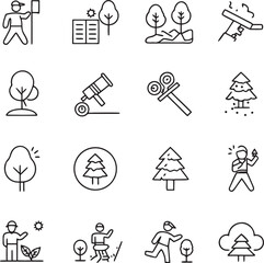 Outdoor Activity and Nature Themed Line Art Icons hiking flag