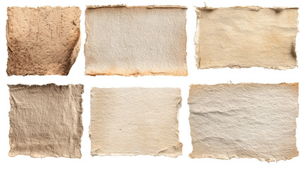 Collection of Textured Handmade Paper Swatches With Torn Edges
