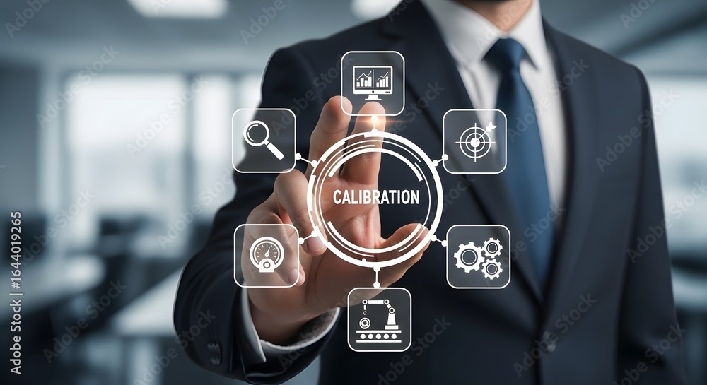 Aufkleber professional businessman interacting with digital interface showcasing calibration process and key p