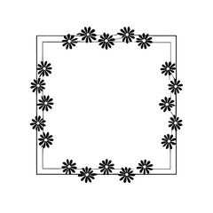 Elegant Daisy Floral Square Frame Wreath Design with Delicate Black and White Flowers