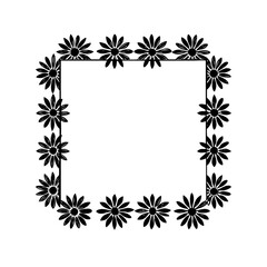 Obraz premium Elegant black and white floral square frame with decorative daisy-like flowers arranged in a minimalist border, perfect for invitations, stationery, or design elements.