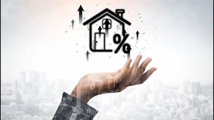 Real estate investment profit illustration showing rising house value, property return, and real...