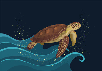 Ocean Turtle Gracefully Swimming in the Waves A Stunning Underwater Illustration