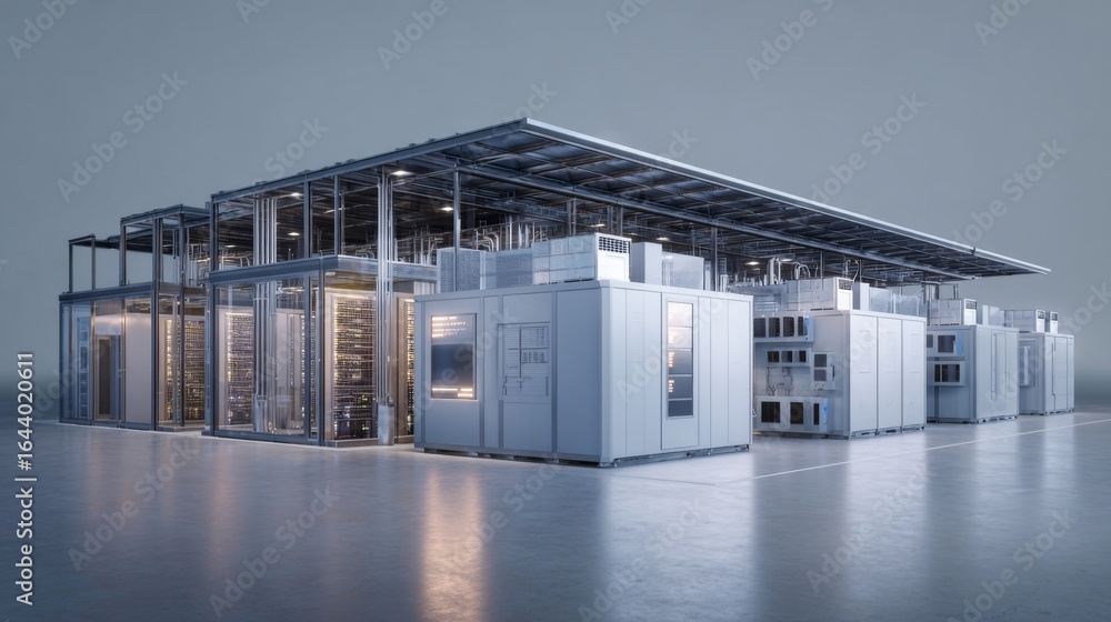 Poster modern corporate data center structure with sleek design and advanced technology for efficient data 
