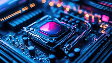 Close-up of a computer's CPU and Motherboard: A Technological Marvel