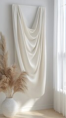 Elegant Draped Fabric Wall Art with Pampas Grass