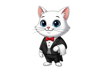 Cartoon cat in tuxedo isolated on transparent background