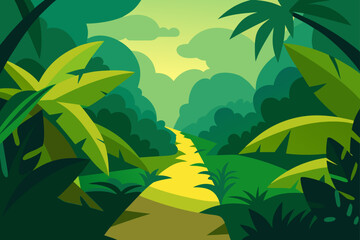 Lush Tropical Jungle Path Adventure Background Illustration
