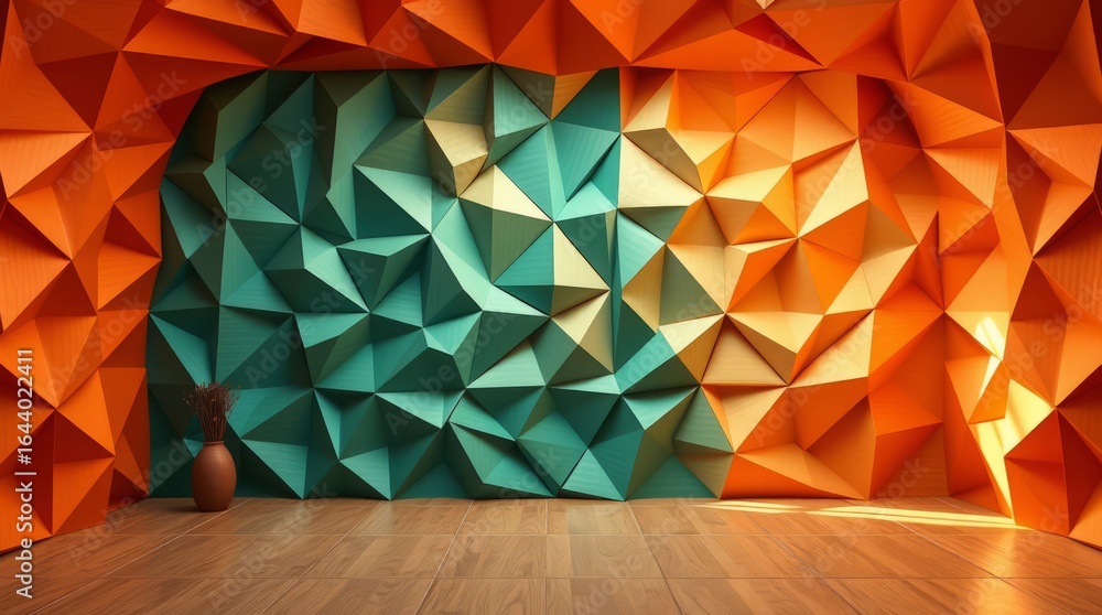 Aufkleber geometric wall: a creative blend of color and form where geometric panels merge, creating a unique d