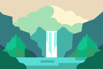 Serene Waterfall Landscape Nature Scene Peaceful Background Illustration
