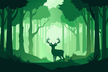 Majestic Deer in Lush Green Forest Nature Ecology Illustration