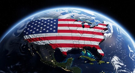 USA Flag Map Over Earth: Celebrate America, Patriotism, and Global Vision