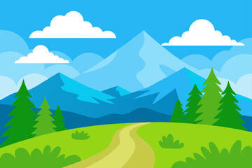Serene Mountain Landscape Path Nature Illustration