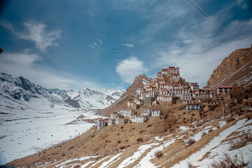Picturesque view of the Key Gompa Monastery (4166 m) at sunrise. Spiti valley, Himachal Pradesh,...
