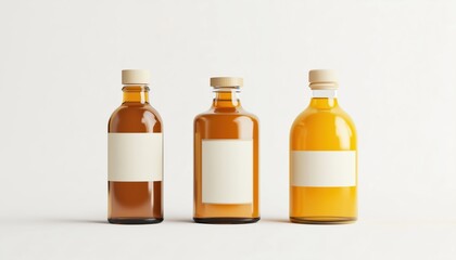 Realistic Full Bottles With Vintage Labels: A Product Packaging Of Plastic Container Mock Up. Vintage And Lifelike Design. Packaging Demonstration.